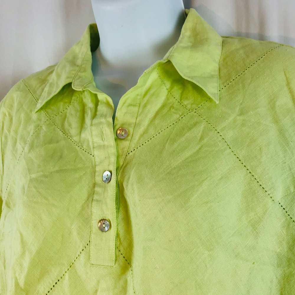 Edward Linen Collared Half Button 3/4 Sleeve Top L - image 2